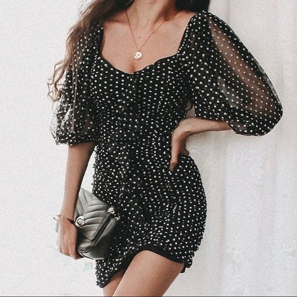 ZARA Black & White Polka Dot Dress - Picture 2 of 5